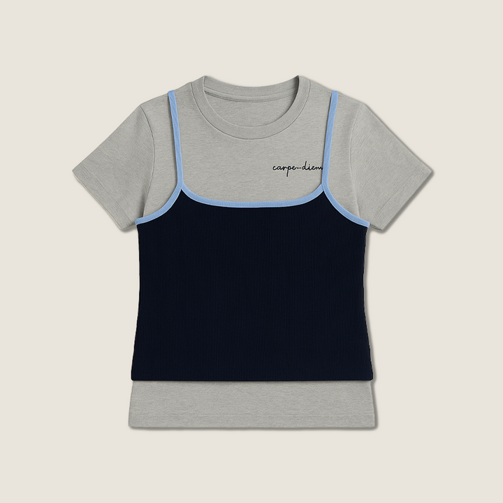 Women's Layered Contrast Color Tank & Tee Trendy Two-in-One Style A10198