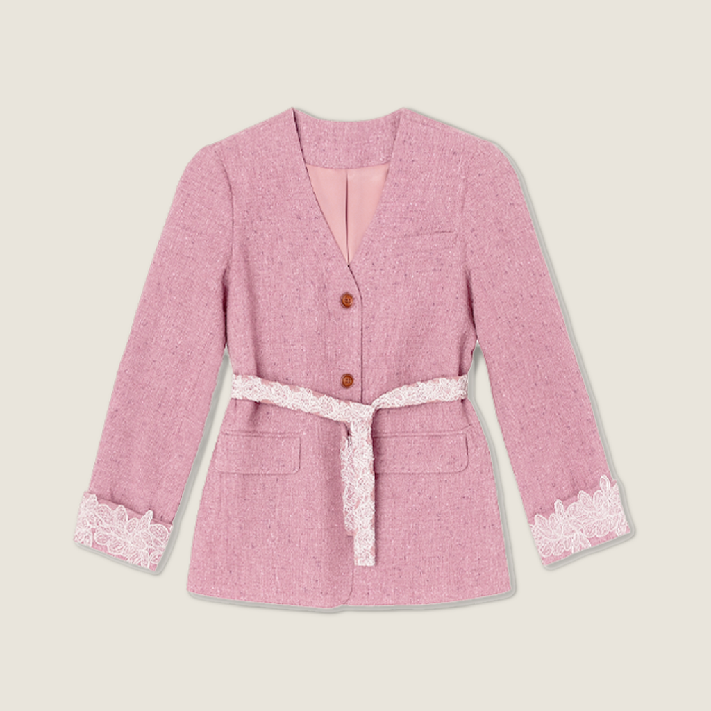 Tweed Jacket with Lace Trim and Mini Skirt - M31N