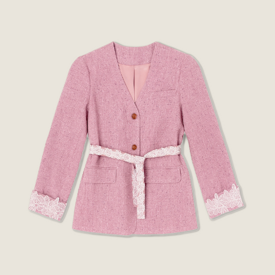 Tweed Jacket with Lace Trim and Mini Skirt - M31N