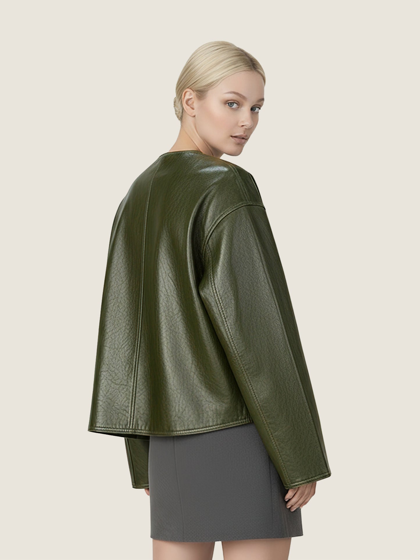 Olive Lambskin Button Jacket M31N