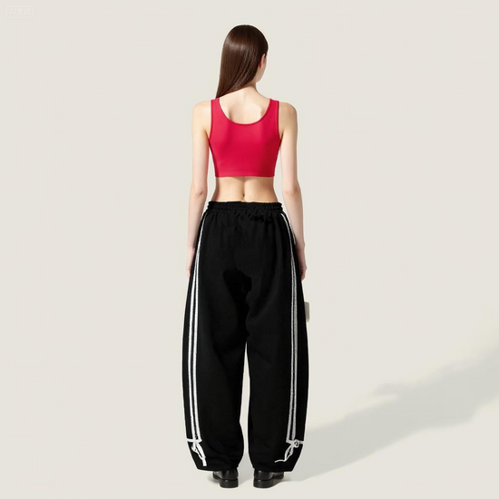 Women's Drawstring Sweatpants with Side Stripes and Tie Cuffs-Trendy Casual Joggers A10080