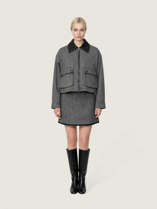 Charcoal Contrast-Collar Two Piece Set M31N