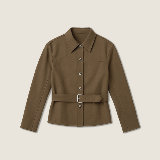 Women's Suede Button Front Collared Belted Shirt Jacket A10233