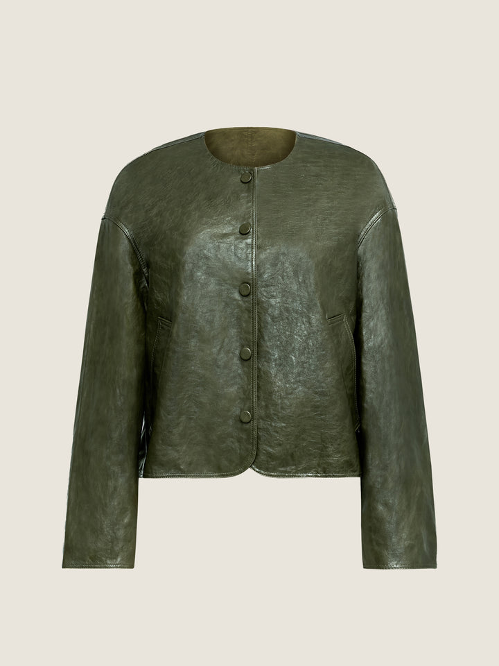 Olive Lambskin Button Jacket M31N