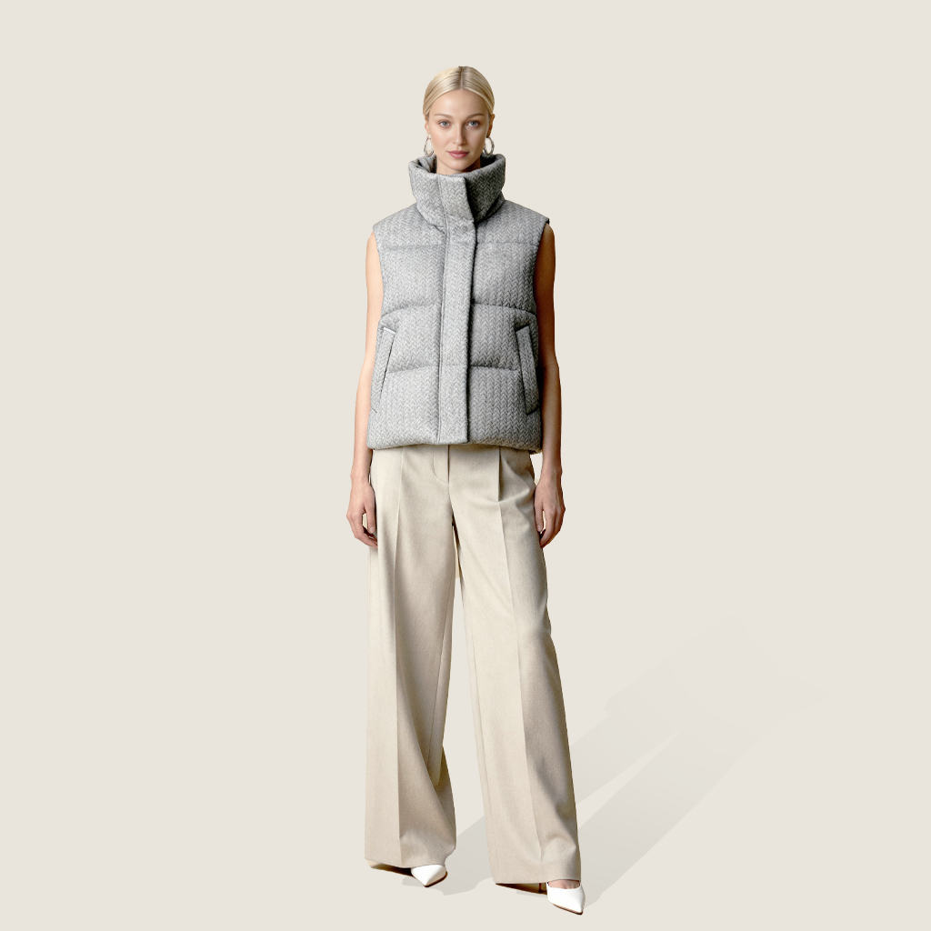 Cream Herringbone Down Vest M31N