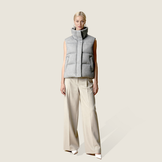 Cream Herringbone Down Vest M31N