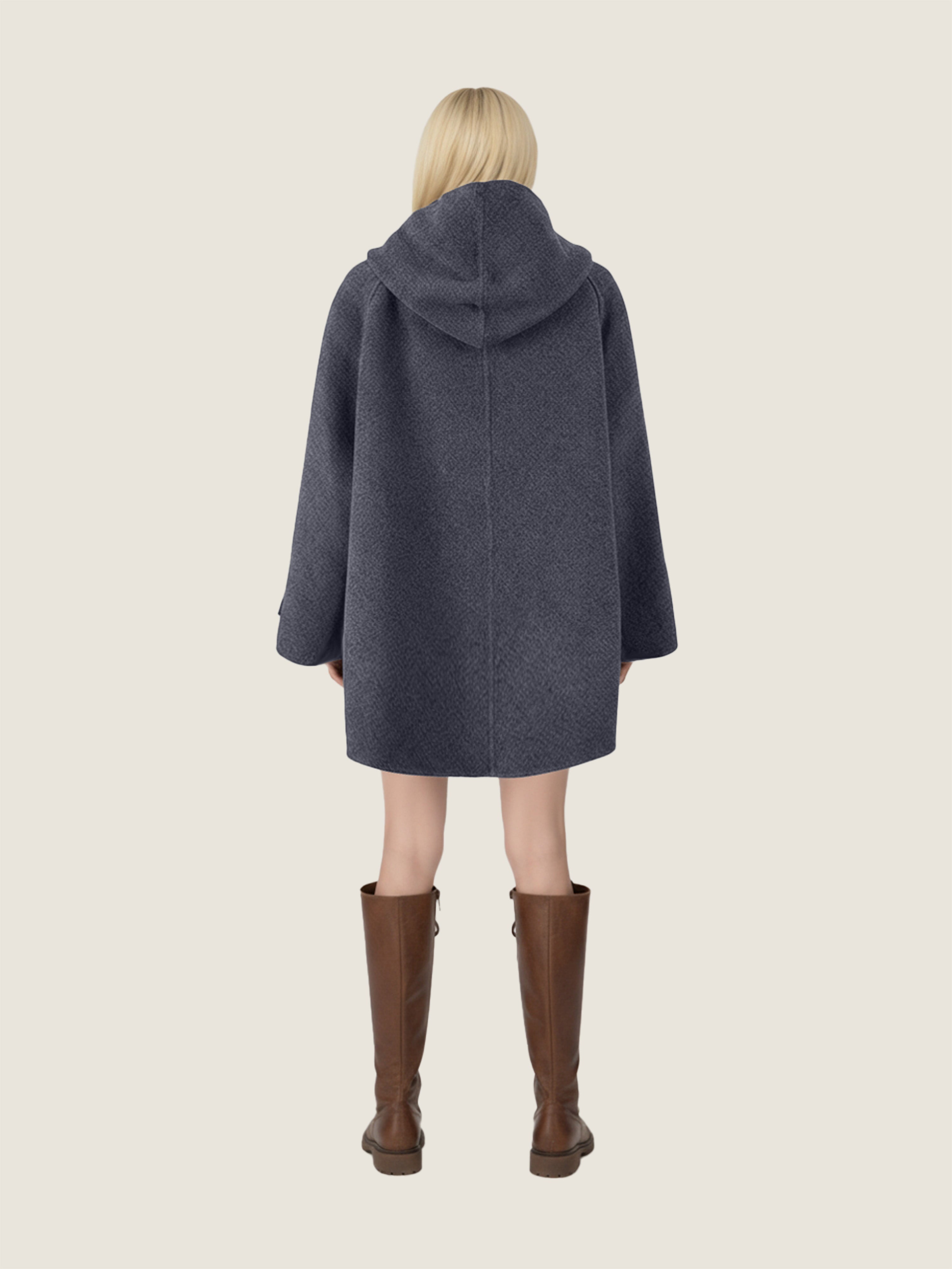 Wool Hooded Coat with Check Lapel M31N