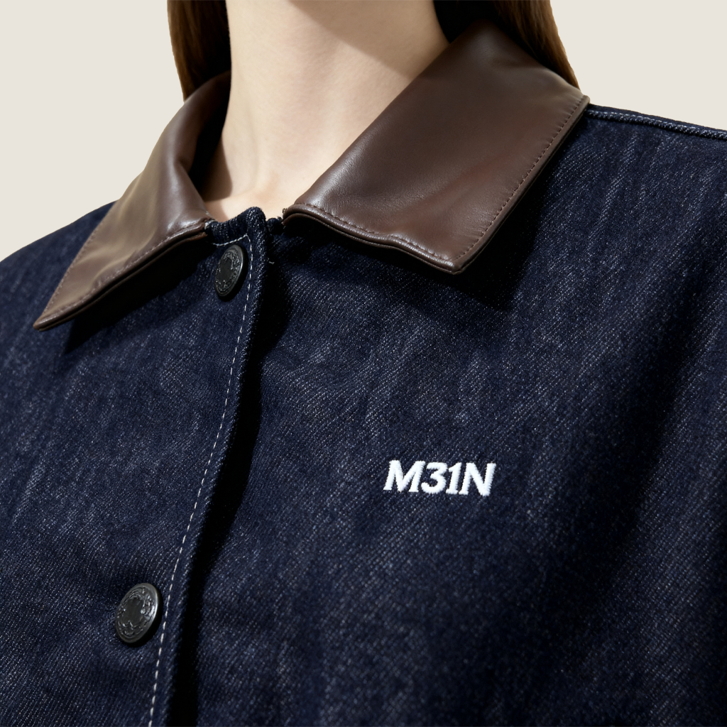 Contrast Collar Cropped Denim Jacket - M31N