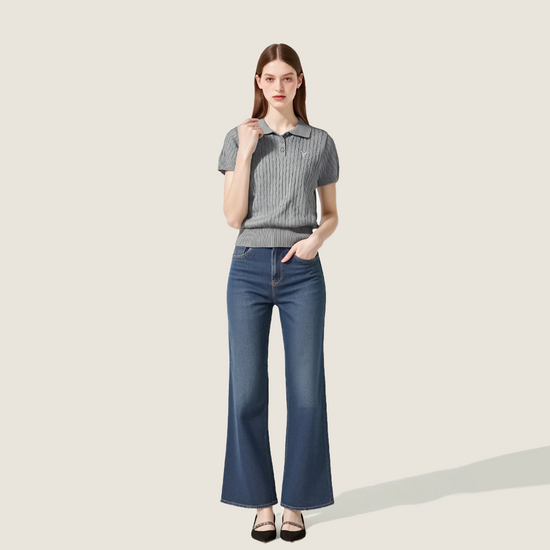 Cable-Knit Polo Top A10033