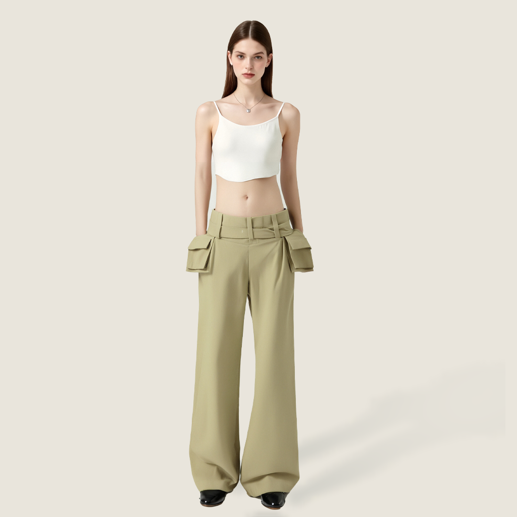 Women's Relaxed Fit Utility Pants High Rise Functional Style A10012