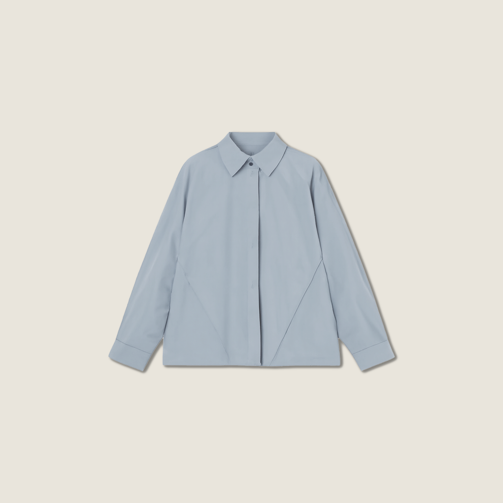 Women's Solid Color Minimalist Turn Down Collar Long Sleeves Shirt A10162