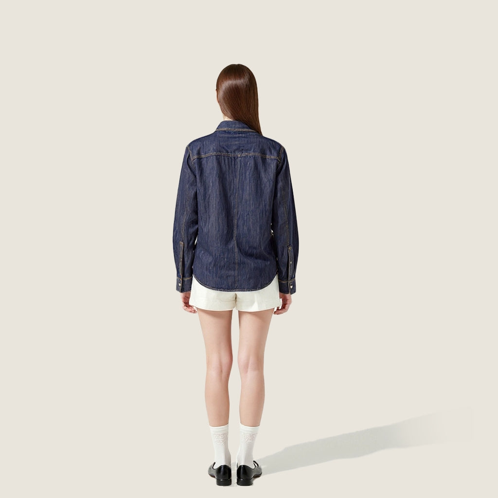 Women's Cropped Casual Button-Front Denim Jacket with Stand Collar A10244