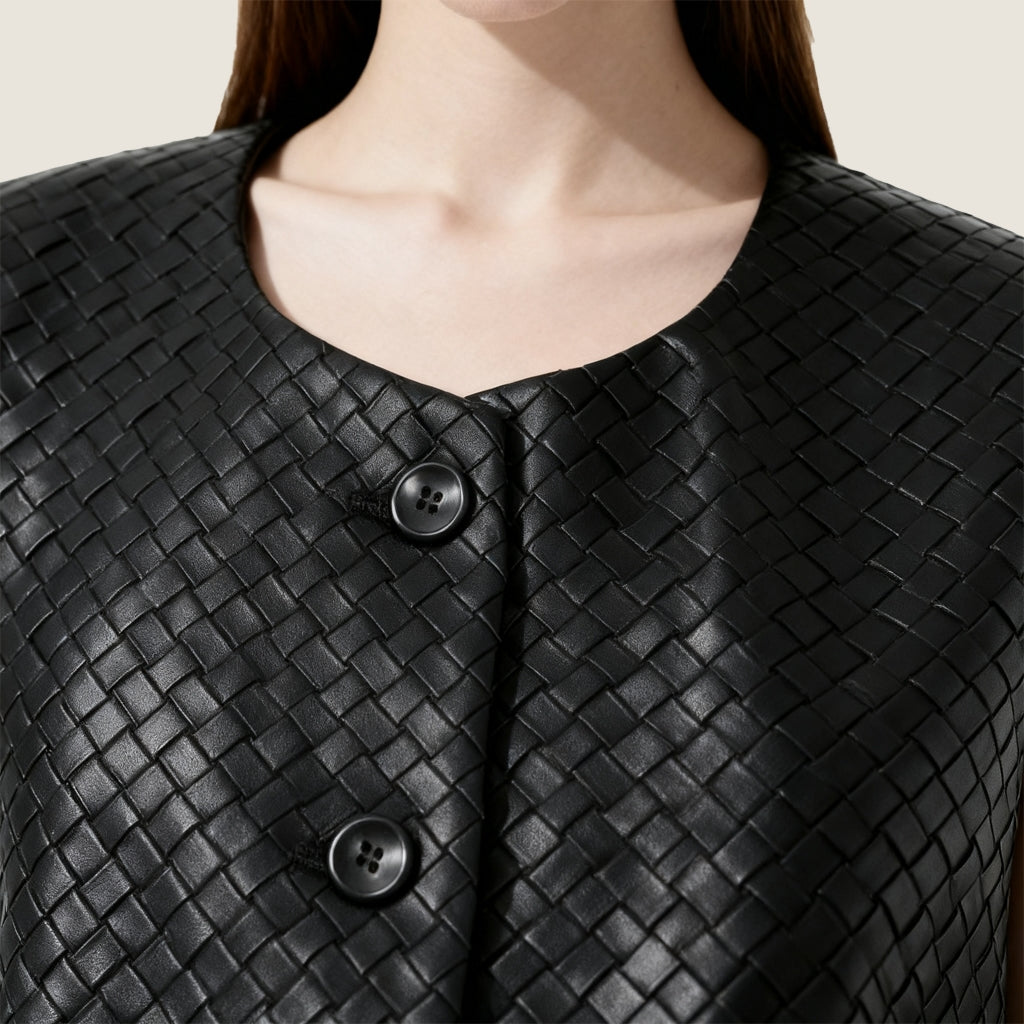 Woven Genuine Leather Vest A10419