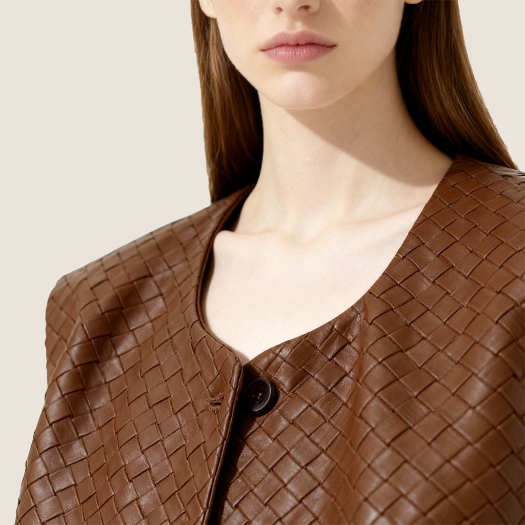 Woven Genuine Leather Vest A10419
