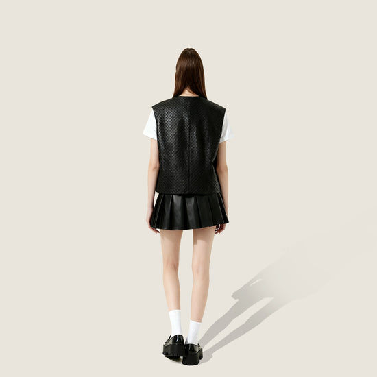 Woven Genuine Leather Vest A10419