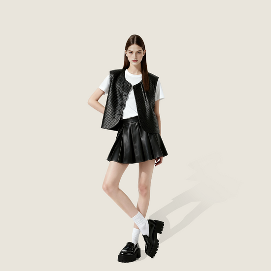 Woven Genuine Leather Vest A10419