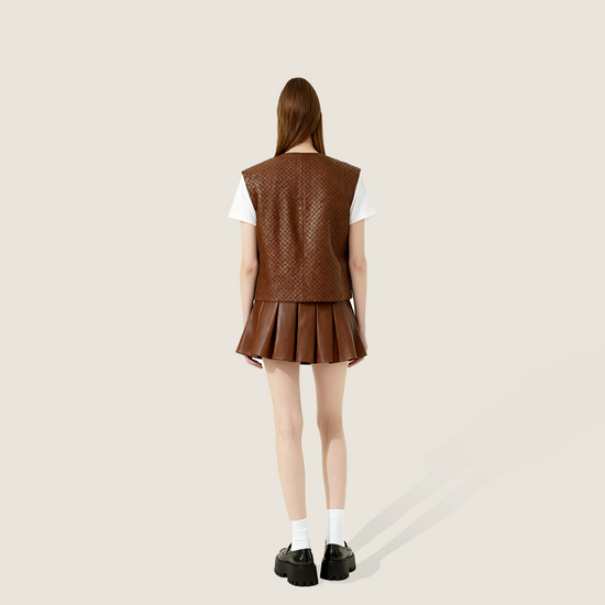 Woven Genuine Leather Vest A10419