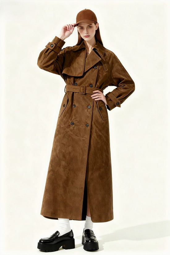 Double-Breasted Suede Coat A10420