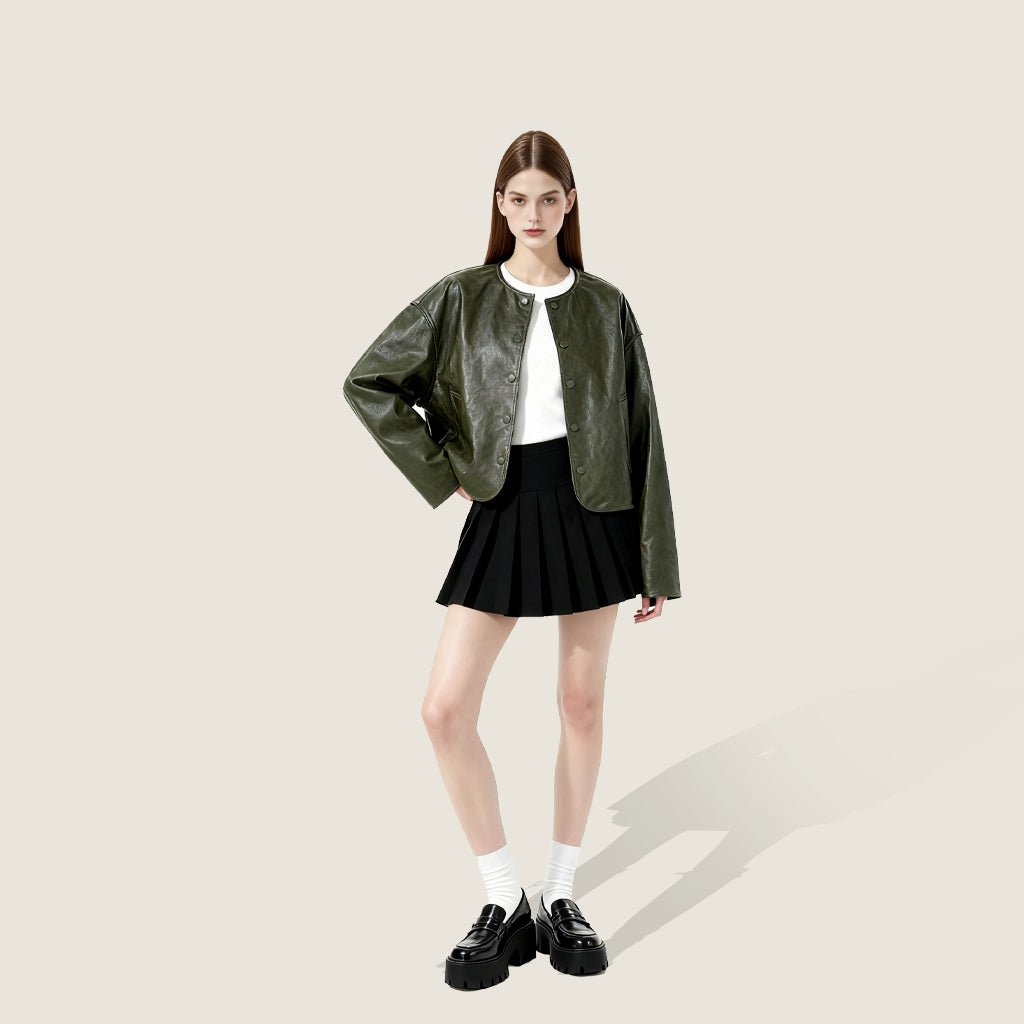 Olive Lambskin Button Jacket A10423