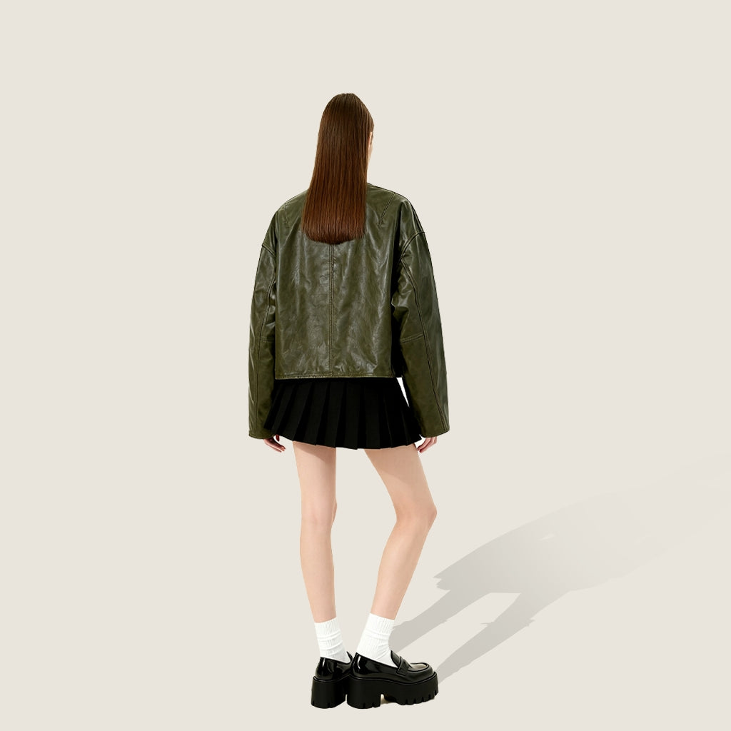 Olive Lambskin Button Jacket A10423