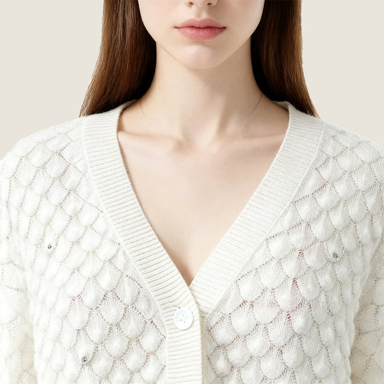Petal Knit Cashmere Cardigan with Beaded Detail A10404