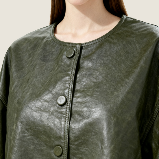 Olive Lambskin Button Jacket A10423