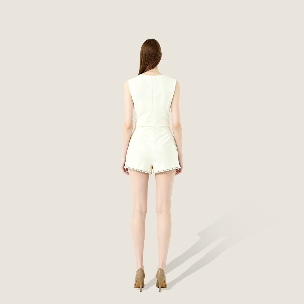 White Pearl-Detail High-Waist Shorts A10393