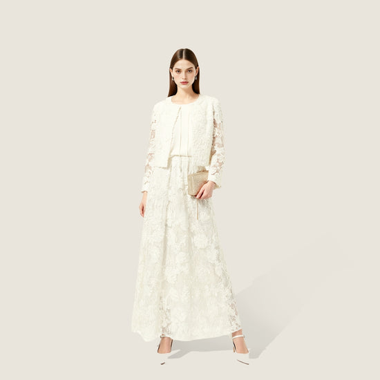 Textured Floral Lace Flared Skirt A10405