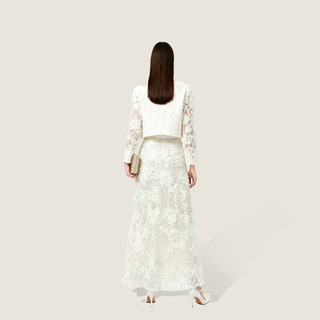 Textured Floral Lace Flared Skirt A10405