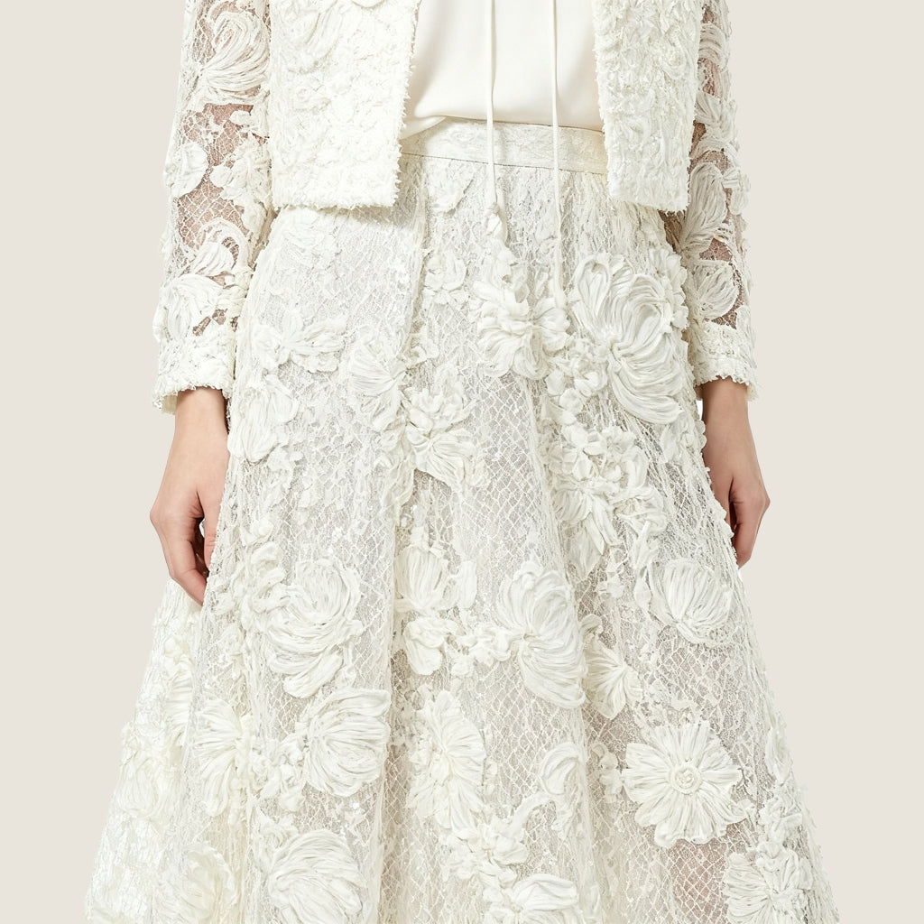 Textured Floral Lace Flared Skirt A10405