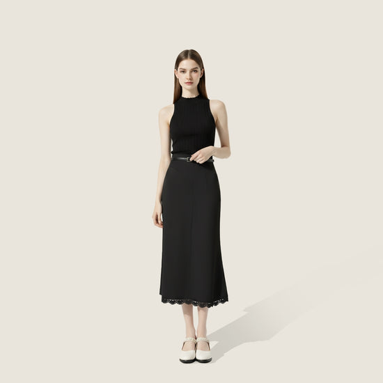 Satin Lace Midi Skirt A10441