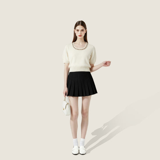 Embellished Scoop-Neck Knit Top A10413