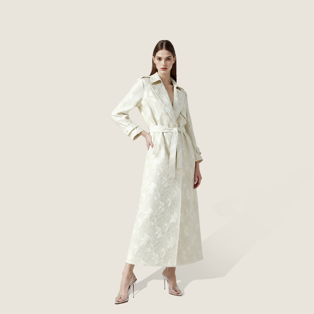 Lace Trench Coat With Belt A10428
