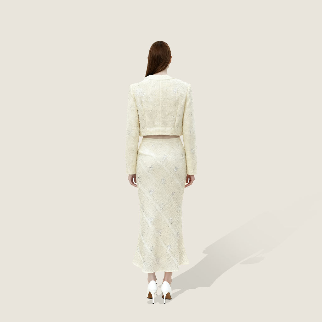 Cream Embellished Tweed Maxi Set A10443
