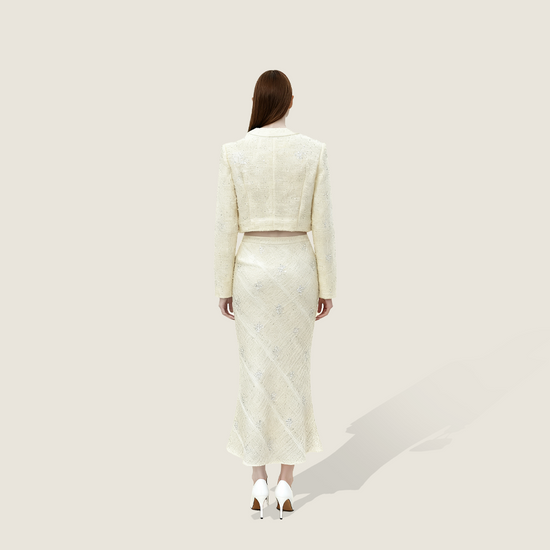 Cream Embellished Tweed Maxi Set A10443