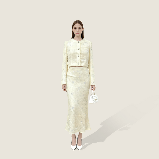Cream Embellished Tweed Maxi Set A10443