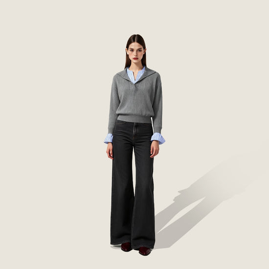 Women's Layered Collar Knit Sweater-Sophisticated & Intellectually Chic Design A10185