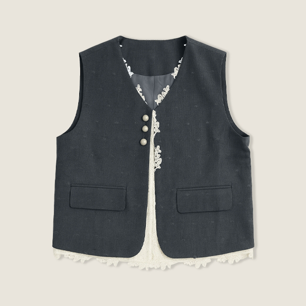 Women's Elegant Pearl Button Vest A10258
