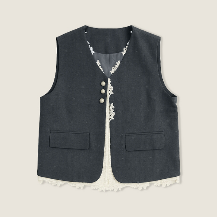 Women's Elegant Pearl Button Vest A10258