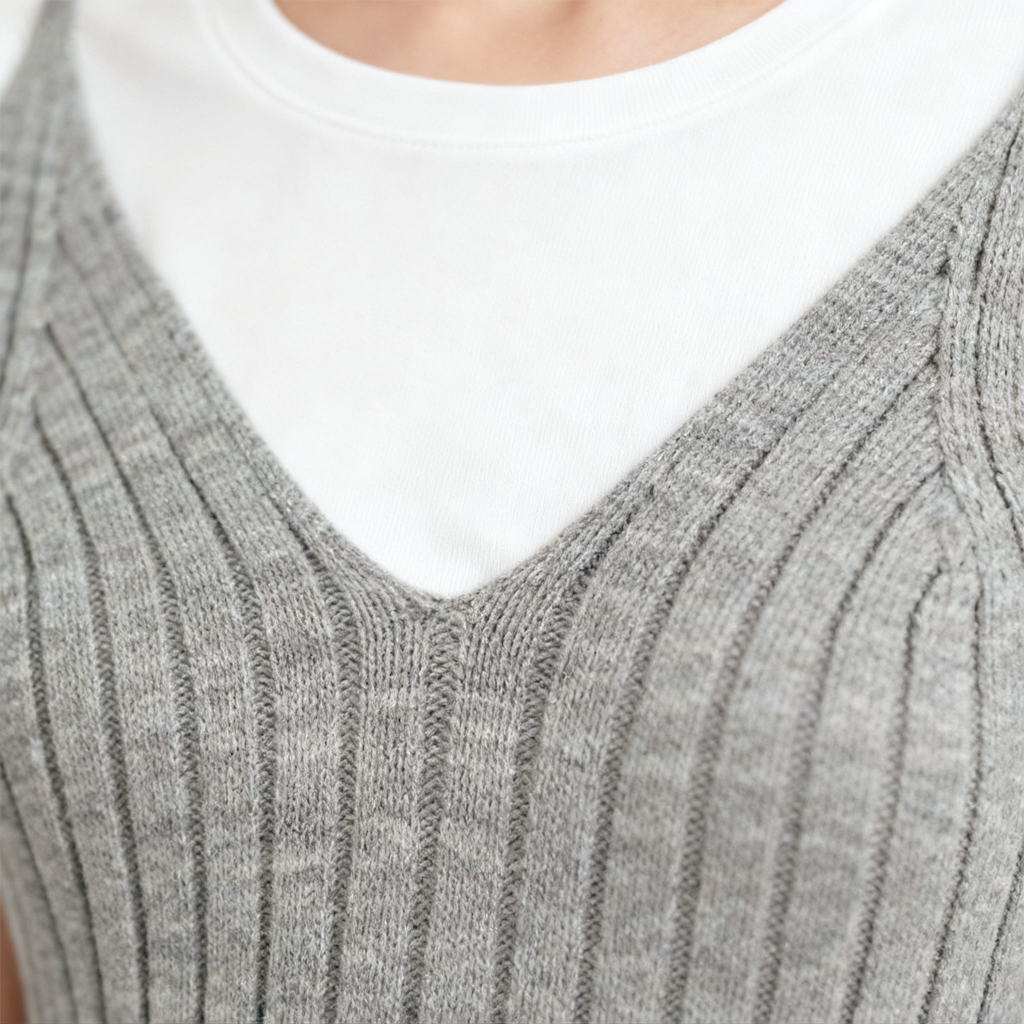 Women's Ribbed Cami Layered with White Short-Sleeve Top Trendy Casual Two-in-One Shirt A10066