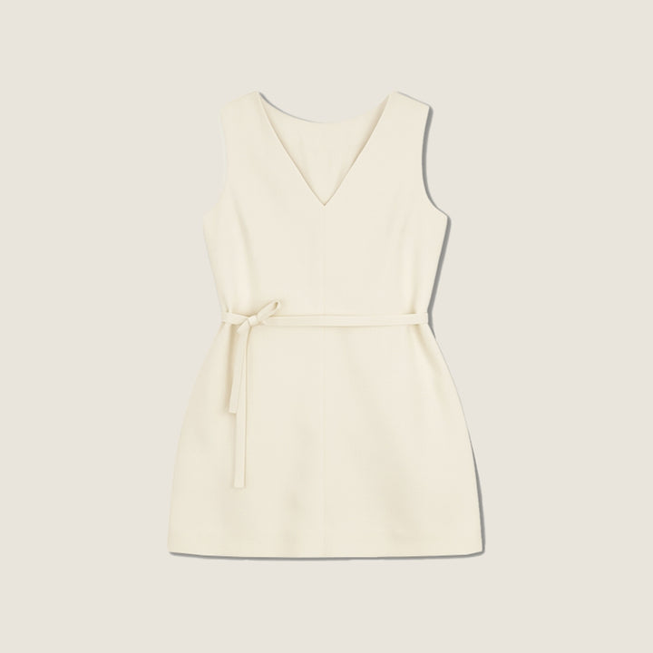 Women's Elegant Sleeveless V-Neck Belted Mini Dress A10163