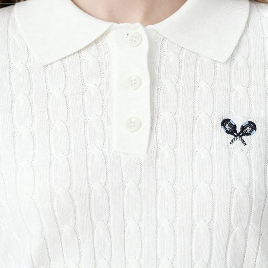 Cable-Knit Polo Top A10033