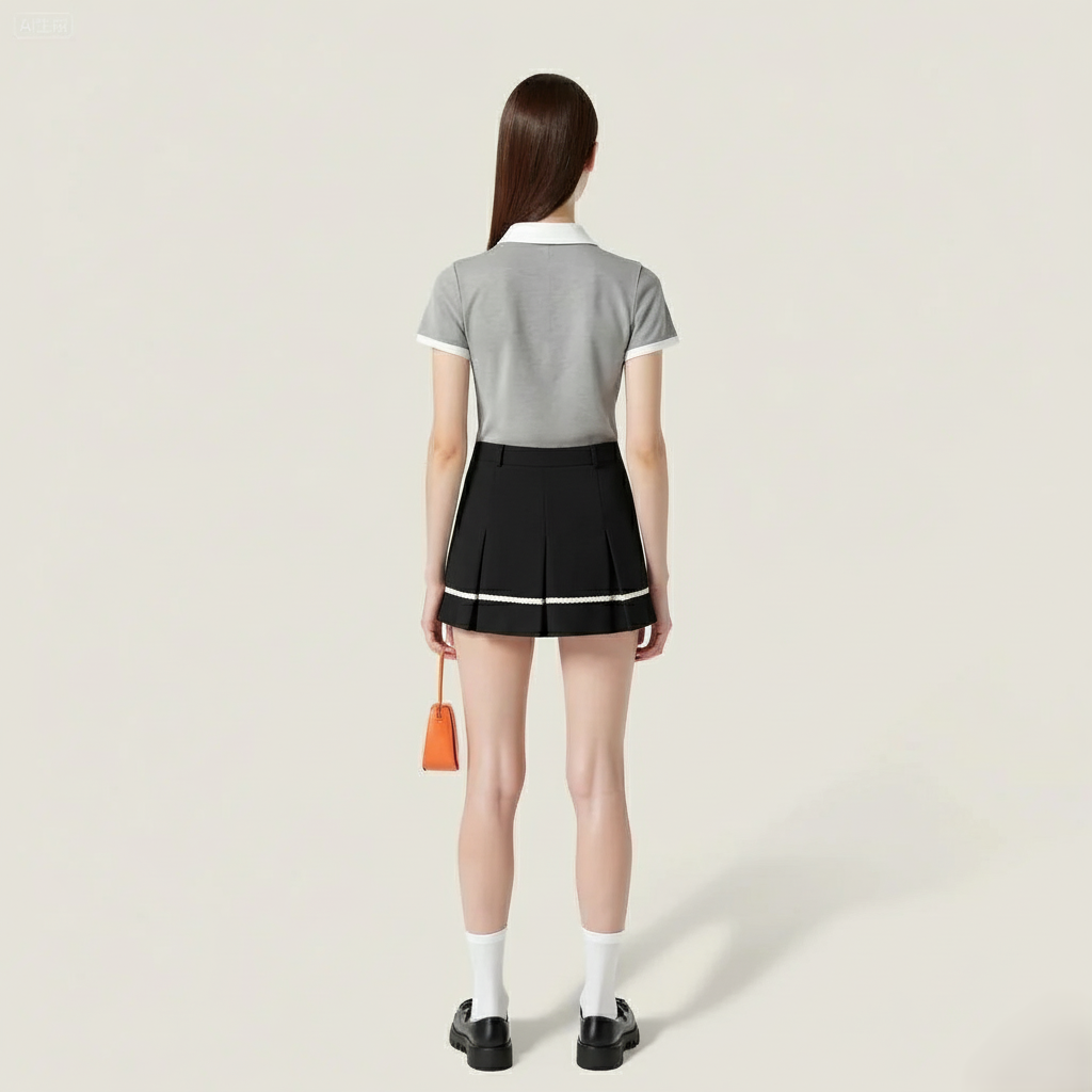 Women's Stylish A Line Mini Skirt with Color Block and Rolled Edges A10075