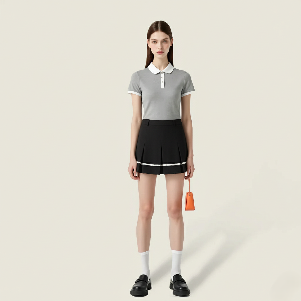 Women's Stylish A Line Mini Skirt with Color Block and Rolled Edges A10075