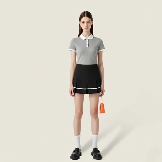 Women's Stylish A Line Mini Skirt with Color Block and Rolled Edges A10075