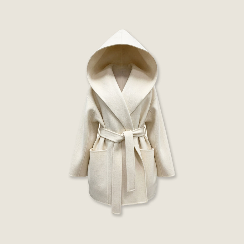 Cream Wool Belted Overcoat M31N