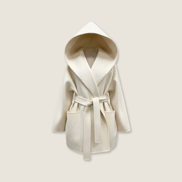 Cream Wool Belted Overcoat M31N