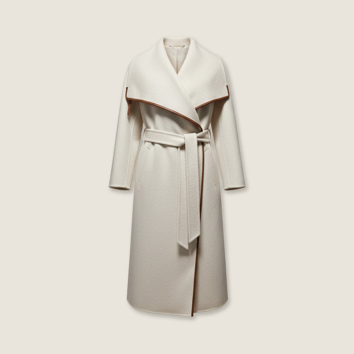 Ivory Wool Coat with Camel Trim M31N