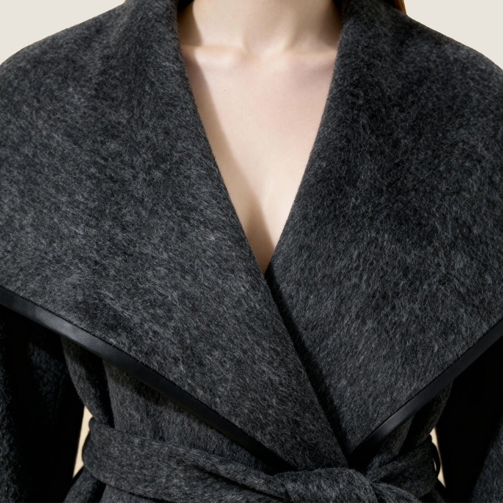 Ivory Wool Coat with Camel Trim M31N