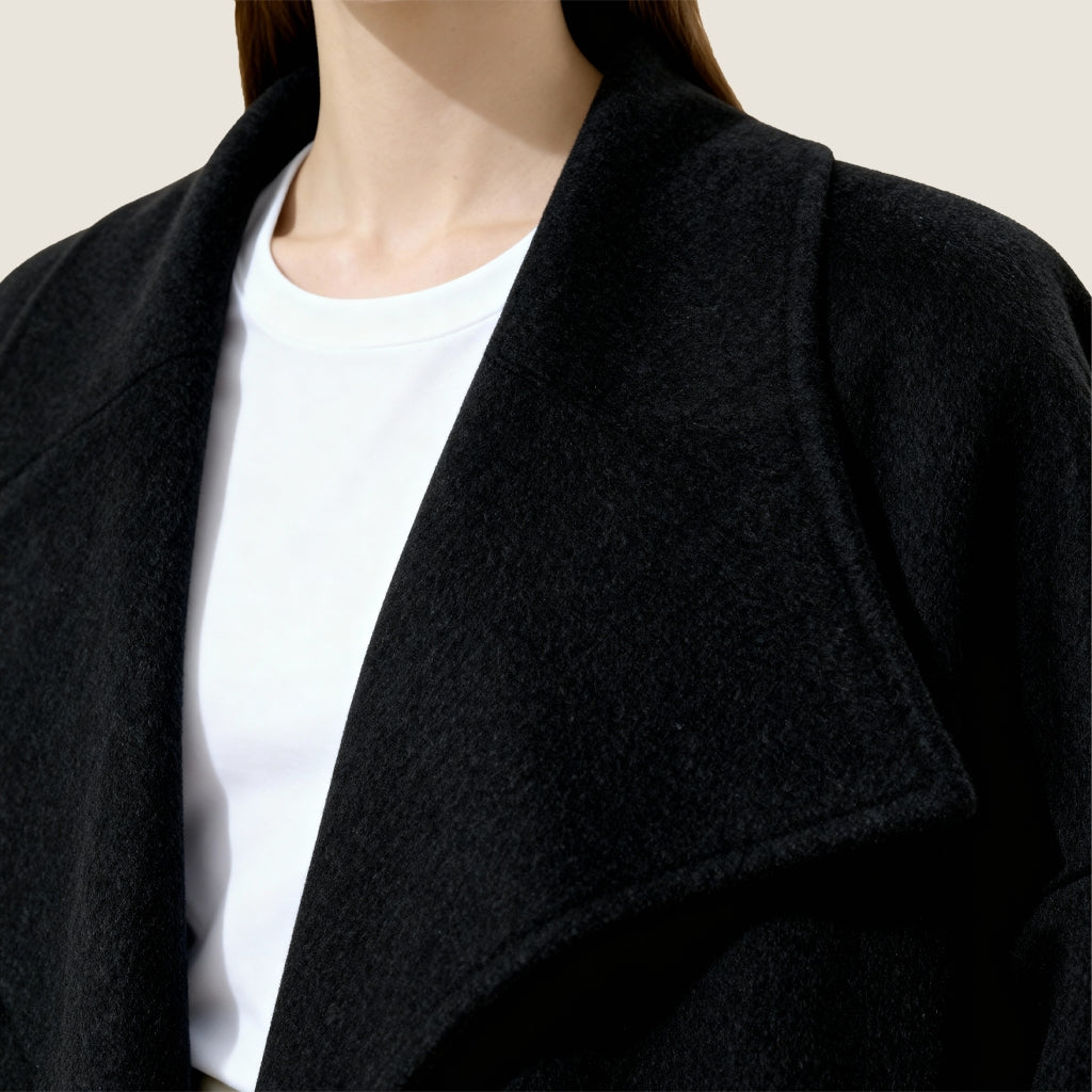 Draped Merino Wool Long Coat M31N